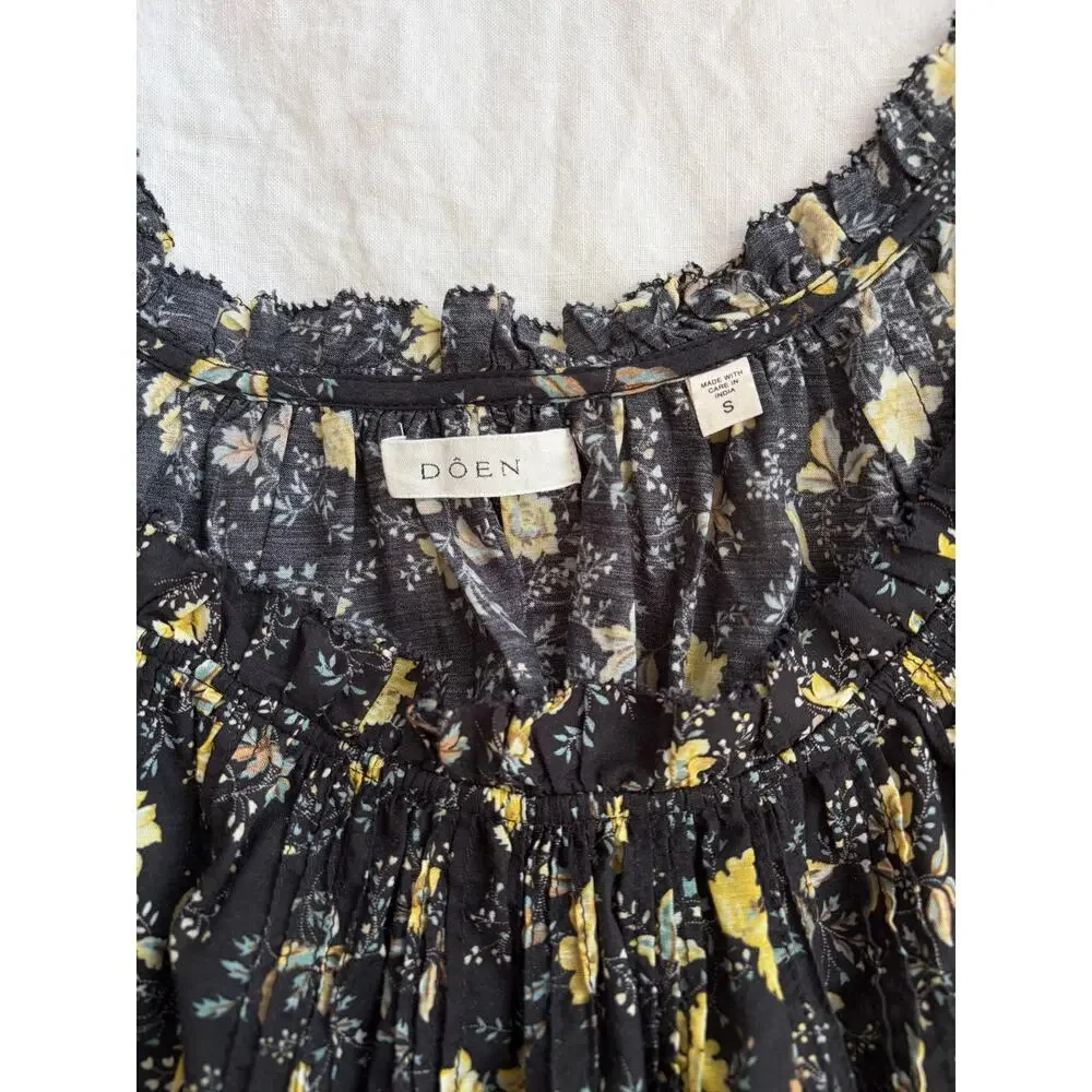 Doen Frederica Cotton Floral Puff Short Sleeve Blouse Top Winding Blossom